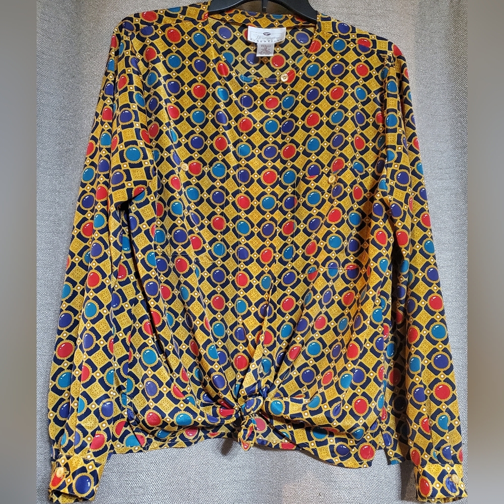Vintage Worthington Essentials Polyester button-up Blouse pockets on chest SZ 12
